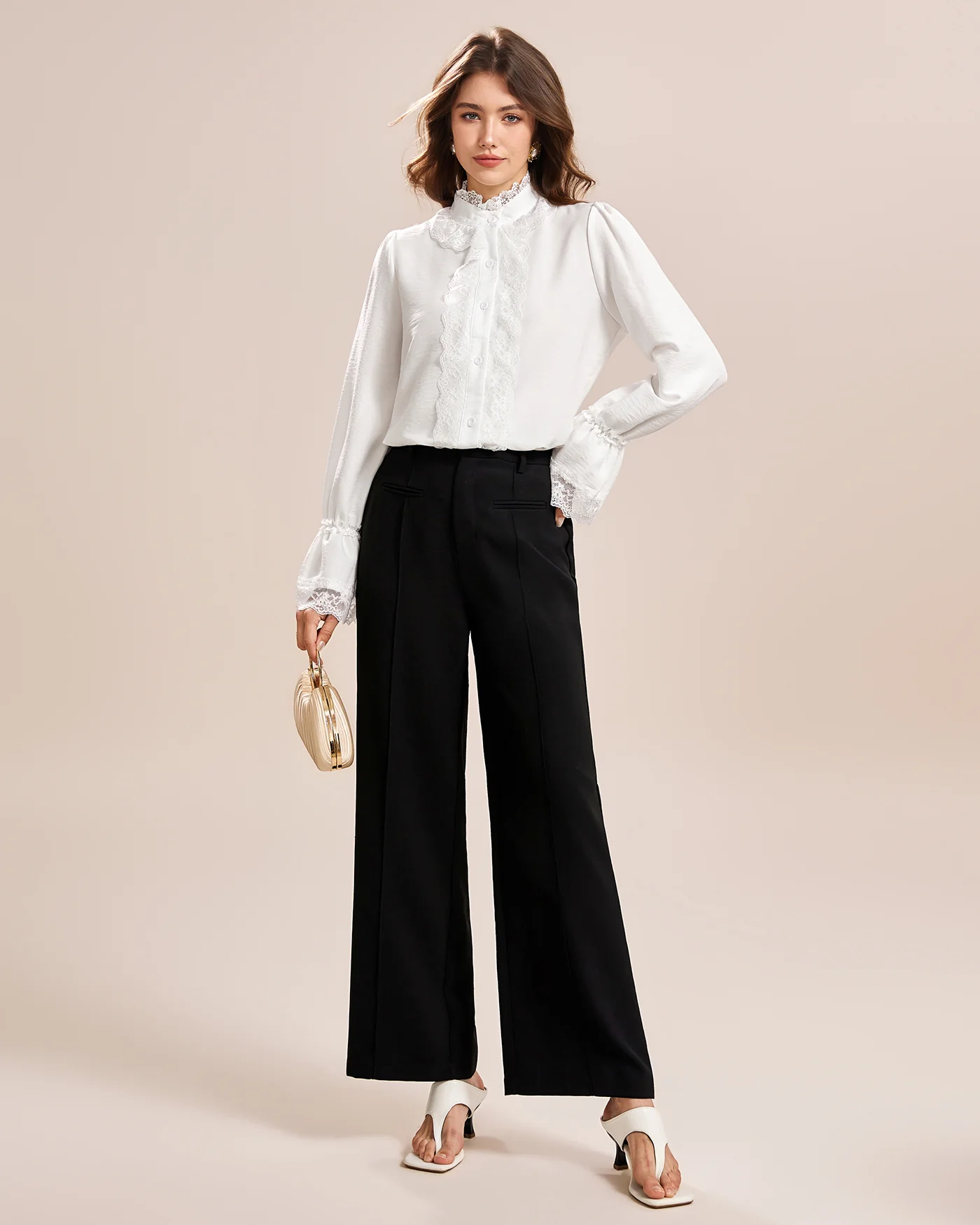 White Turtle Poet Sleeve Lace Shirt - Image 8