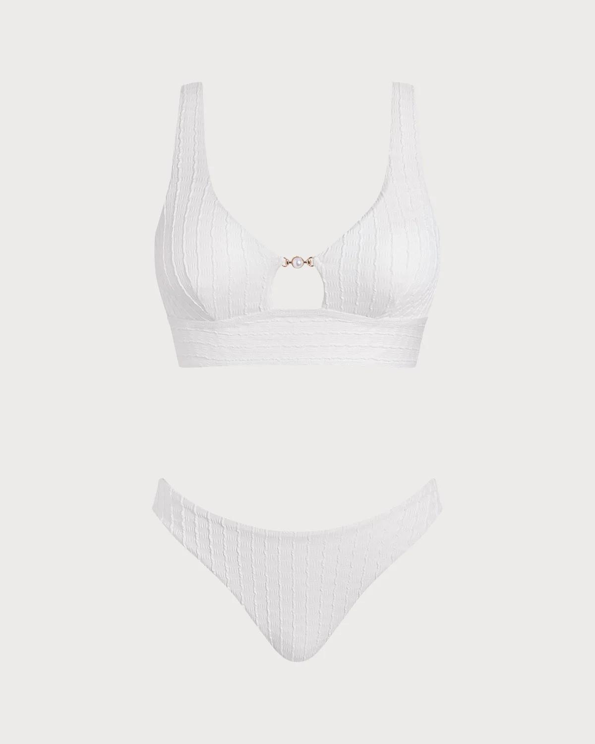 White U Neck Cut Out Tankini Set - Image 2