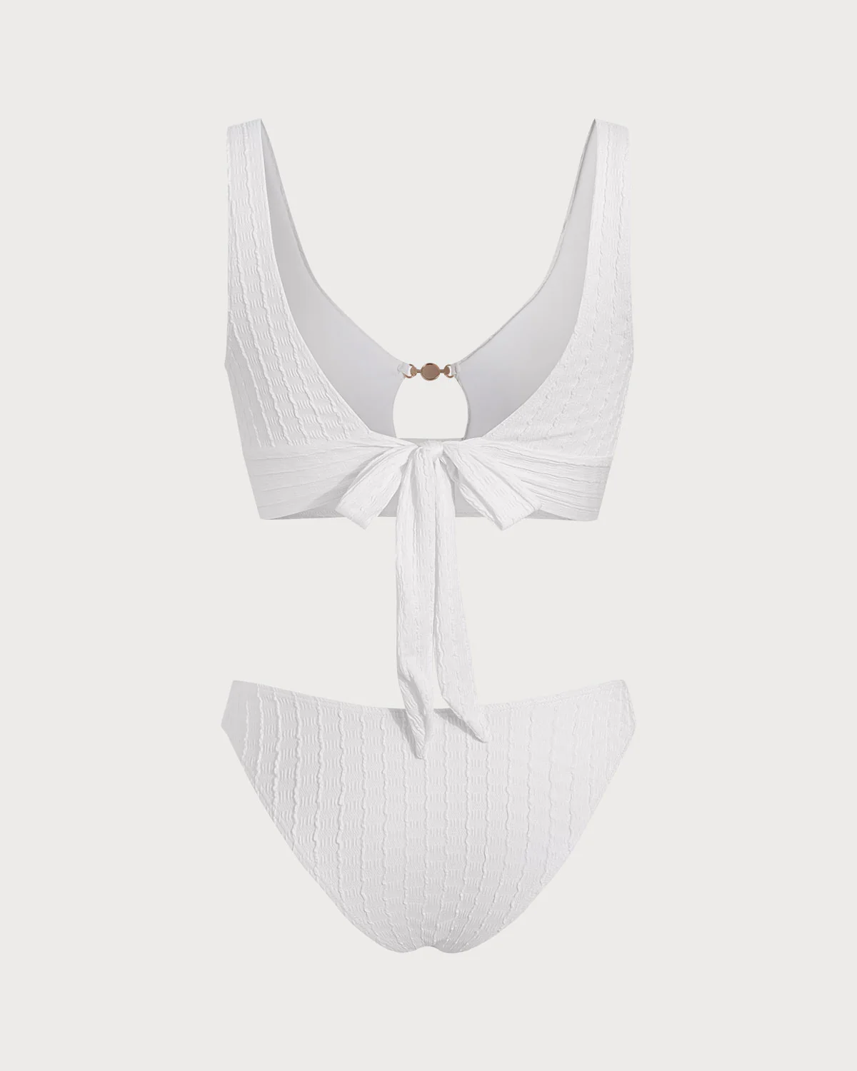 White U Neck Cut Out Tankini Set - Image 4