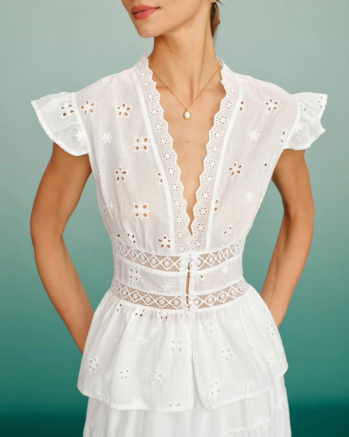 White V Neck Cut Out Tee