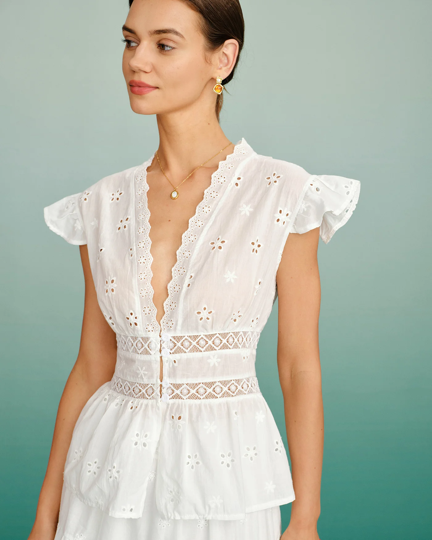 White V Neck Cut Out Tee - Image 2
