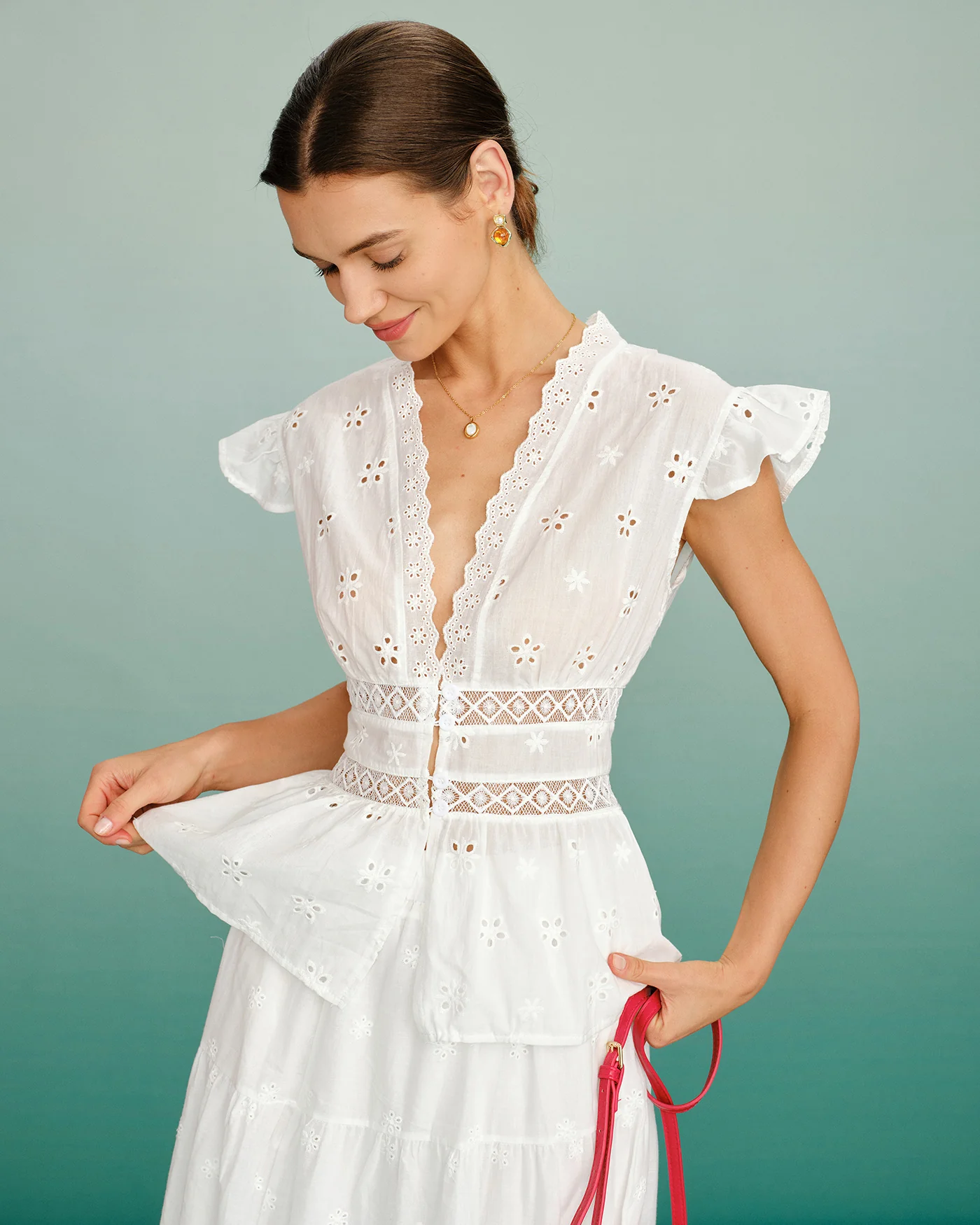 White V Neck Cut Out Tee - Image 4