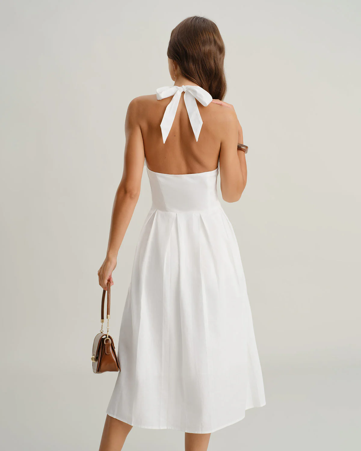 White V Neck Halter Sleeveless Midi Dress - Image 4