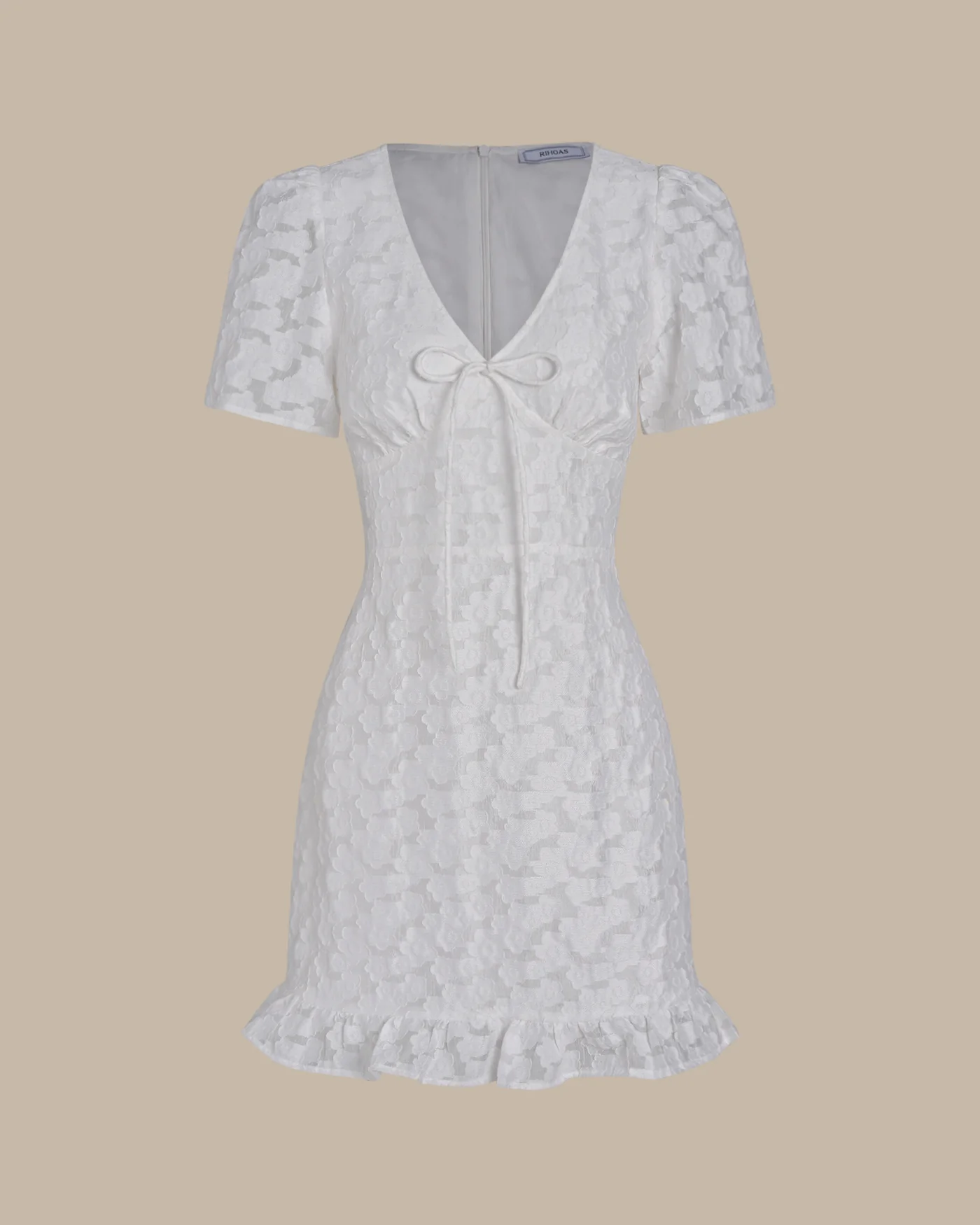 White V Neck Jacquard Mini Dress - Image 8