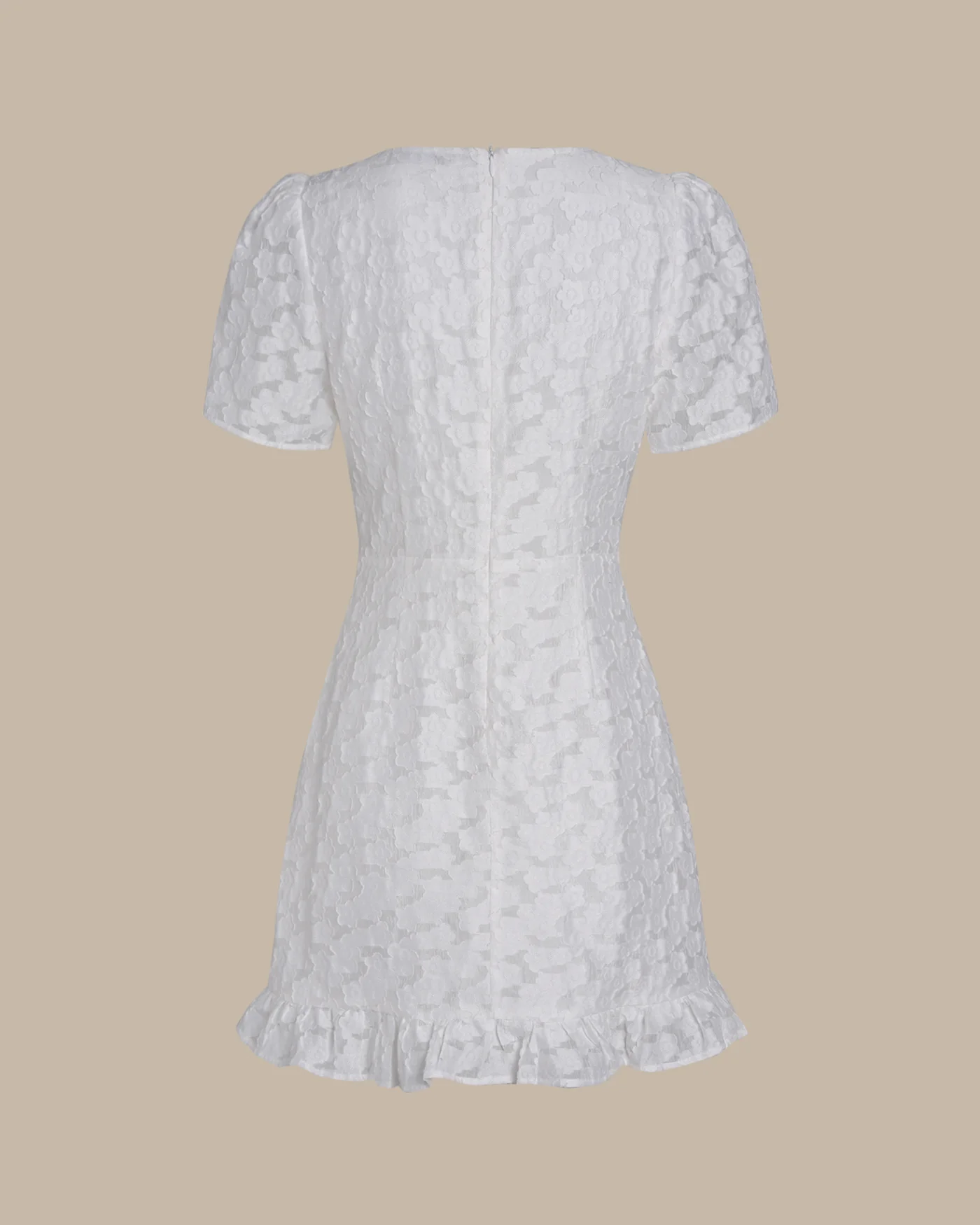 White V Neck Jacquard Mini Dress - Image 9