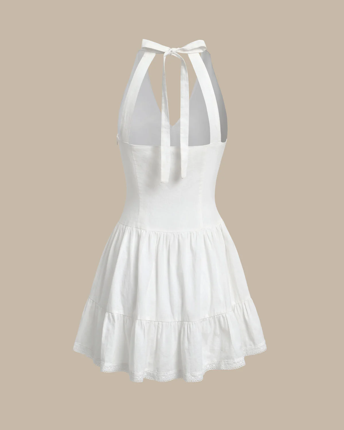 White V Neck Pleated Backless Mini Dress - Image 7