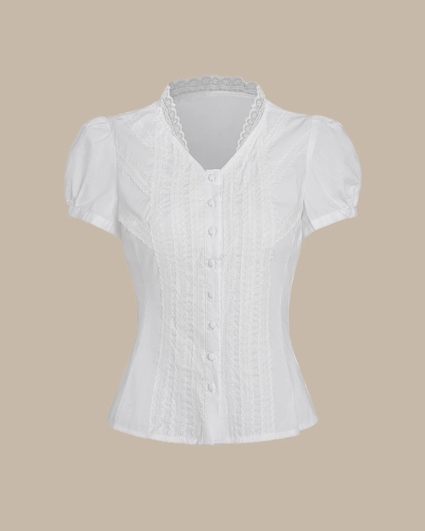 White V Neck Puffed Sleeve Tee - Image 4