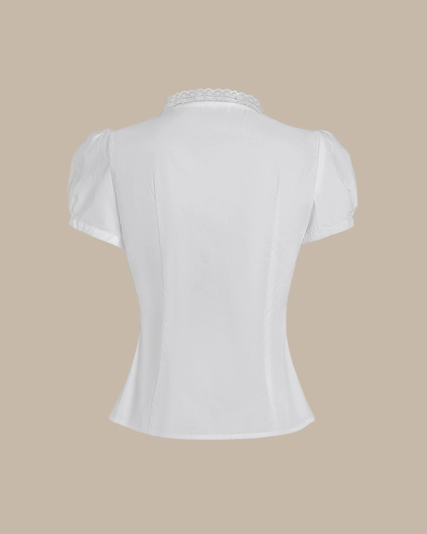 White V Neck Puffed Sleeve Tee - Image 5