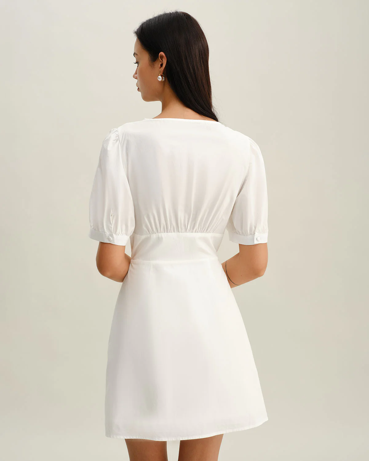 White V-Neck Ruched Mini Dress - Image 5