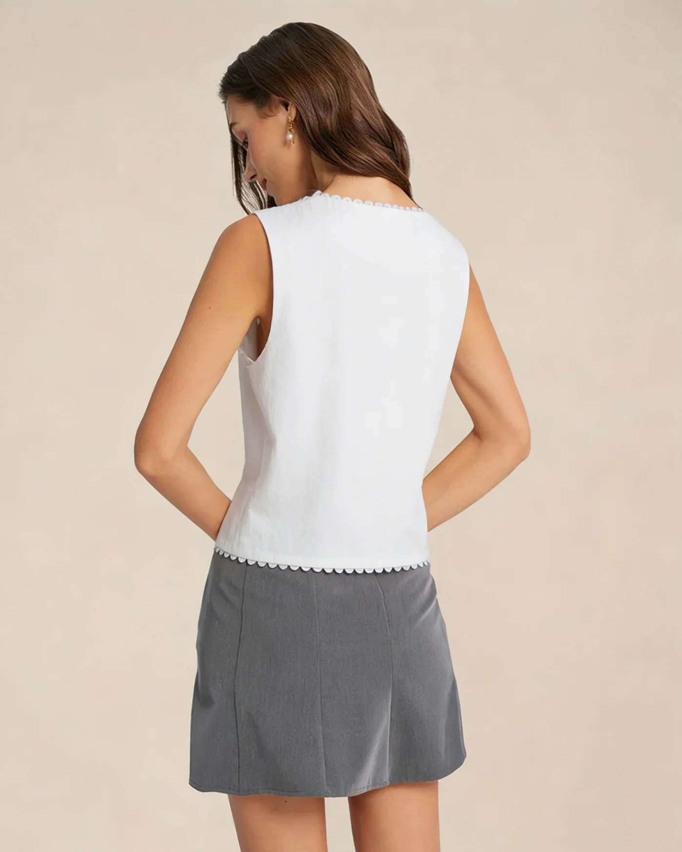 White V Neck Single Breasted Vest - Image 4