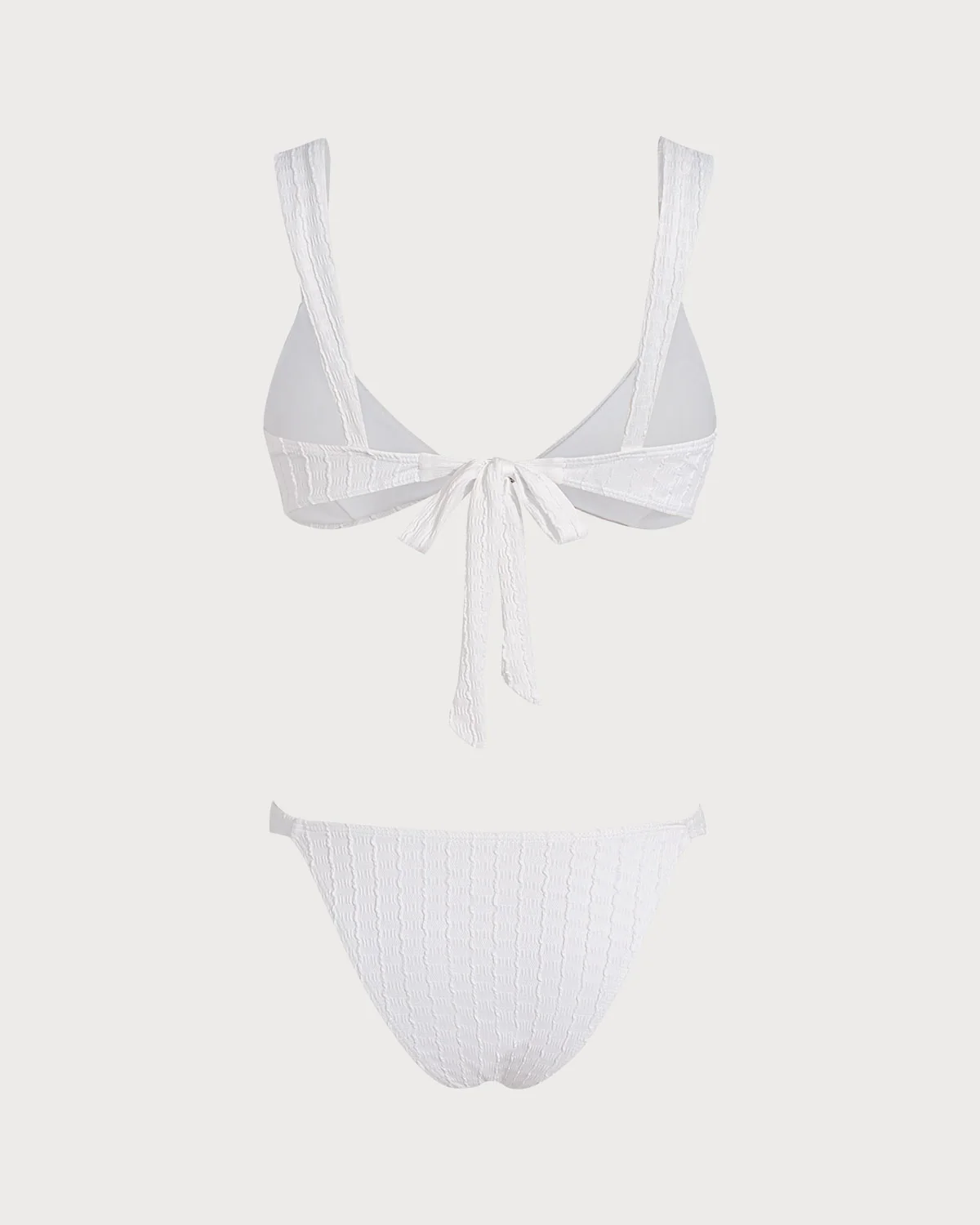 White V Neck Textured Bralette Bikini Set - Image 5