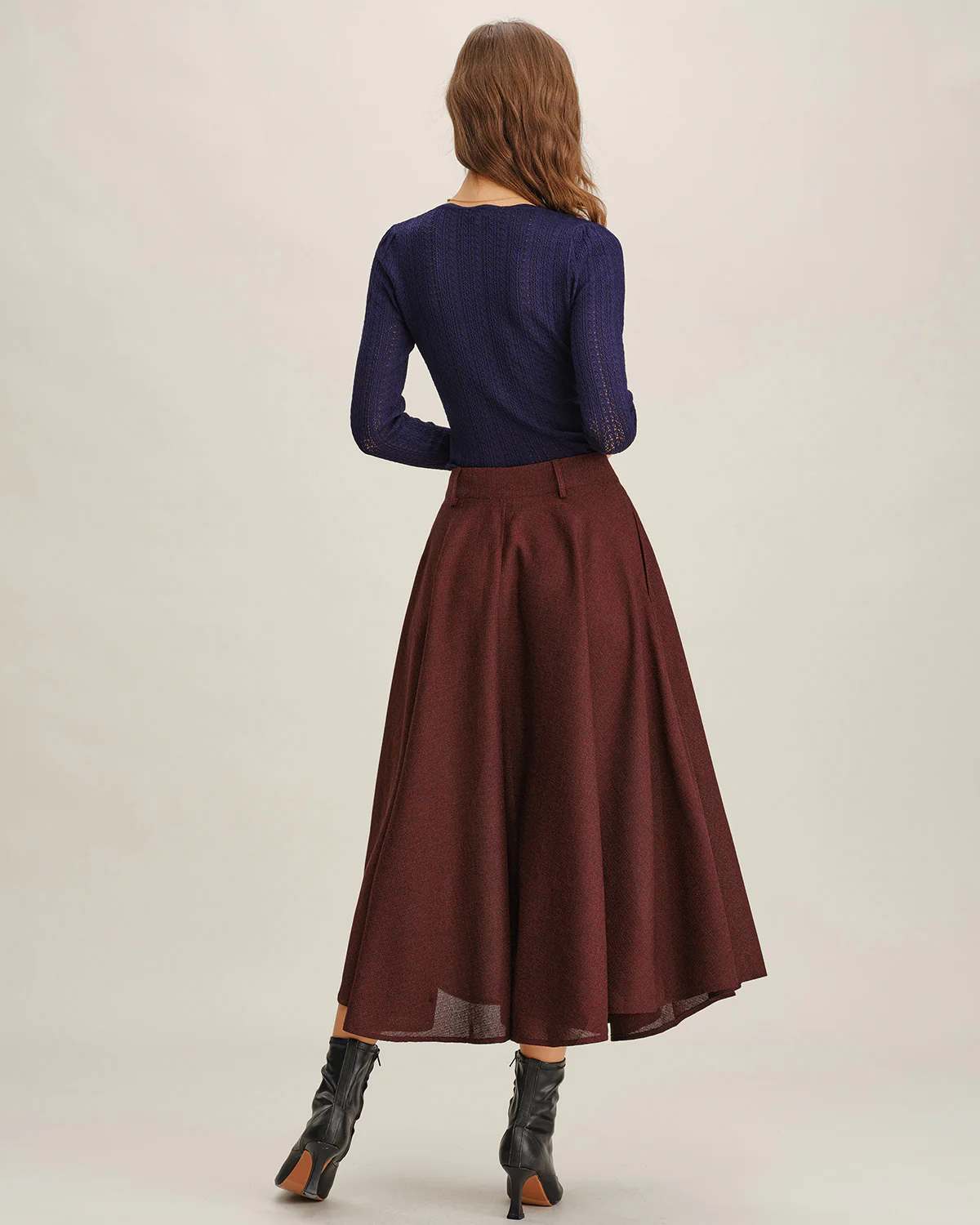 Wine Red A-Line Pocket Midi Skirt - Image 4
