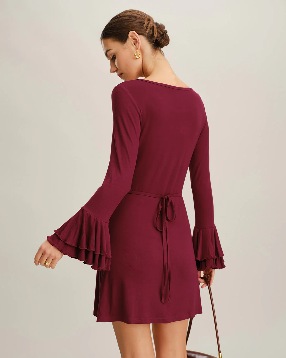 Wine Red A-Line Ruffle Mini Dress - Image 4