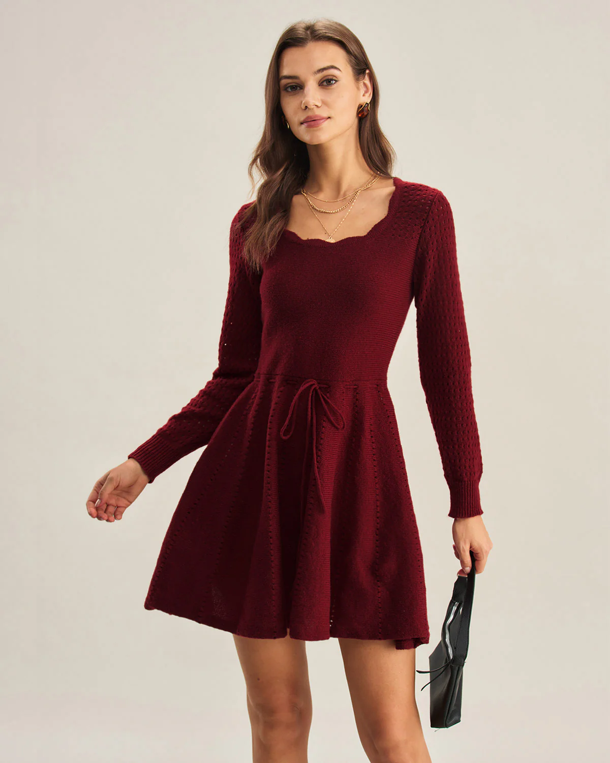 Wine Red A-Line Sweater Dress - Image 3