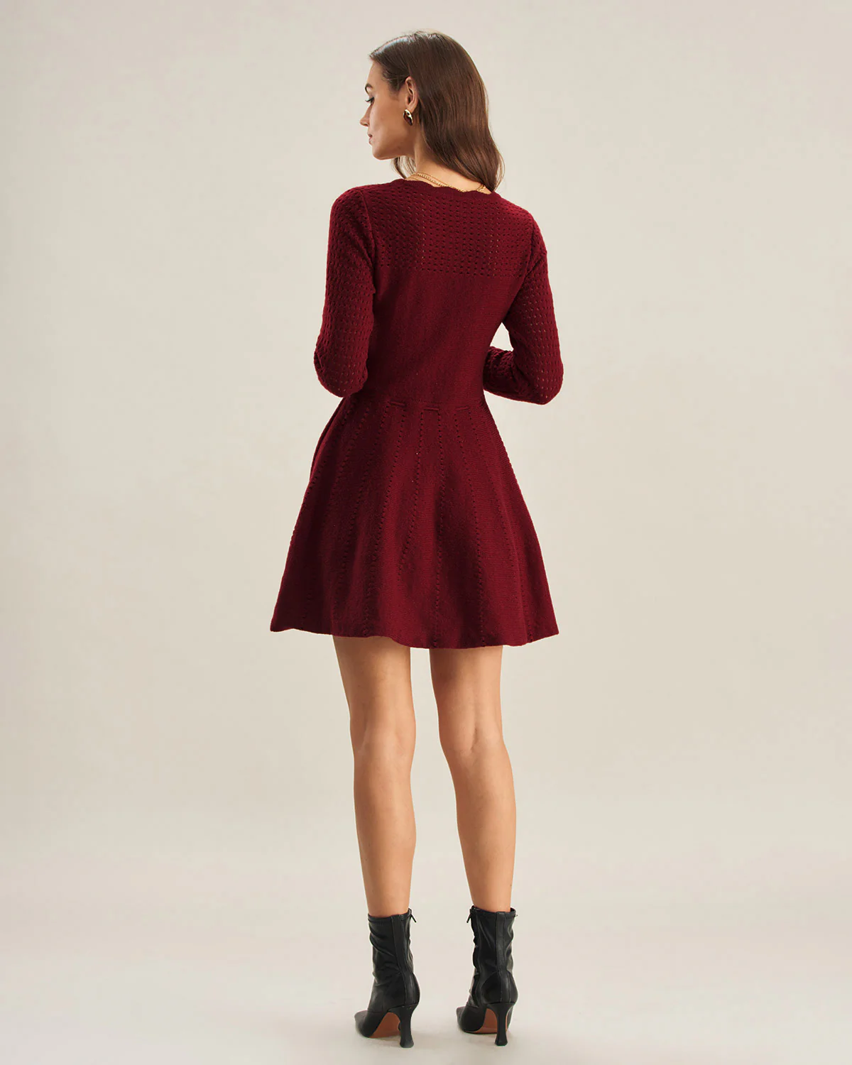 Wine Red A-Line Sweater Dress - Image 5