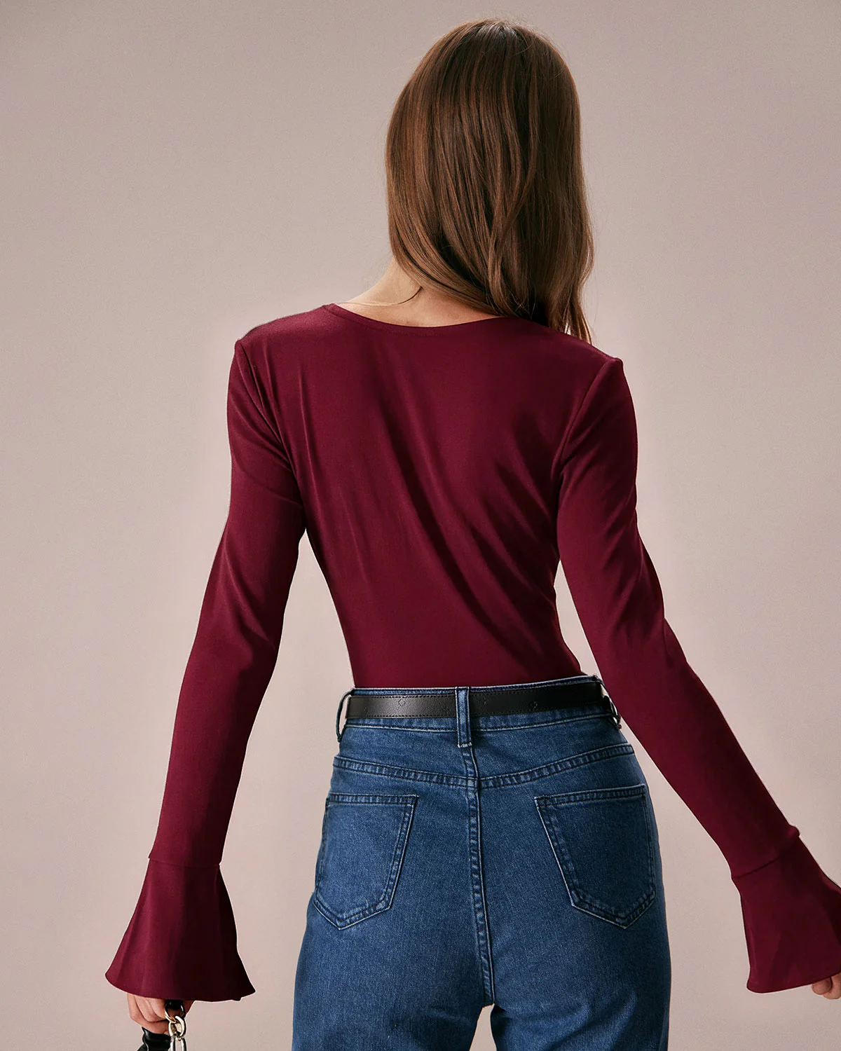 Wine Red Bell Sleeve Knit Tee - Image 5