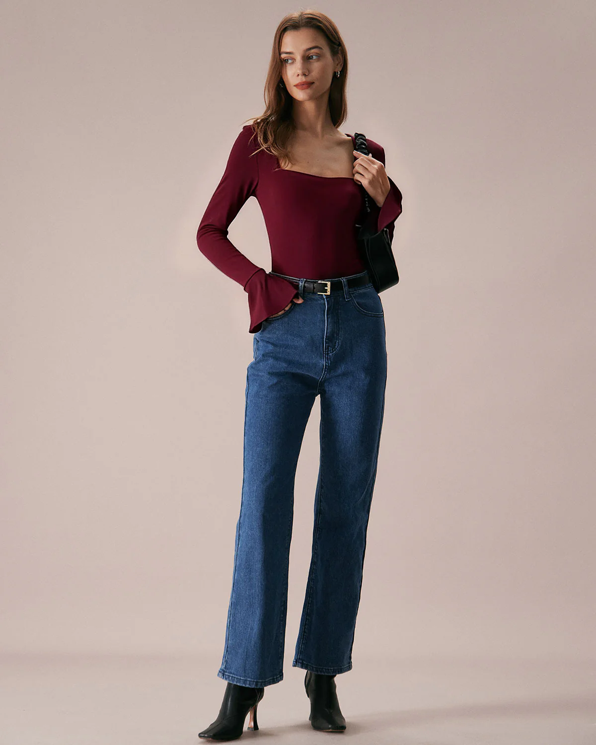 Wine Red Bell Sleeve Knit Tee - Image 6