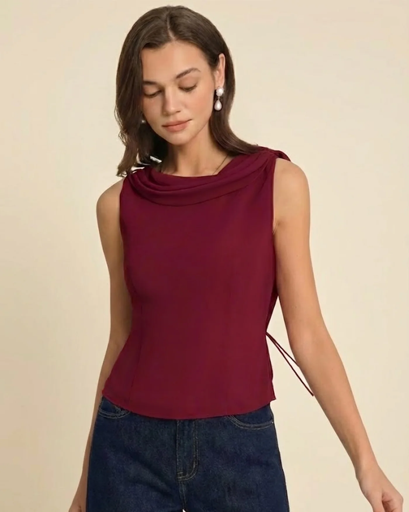 Wine Red Boat Neck Tank Top - Image 3