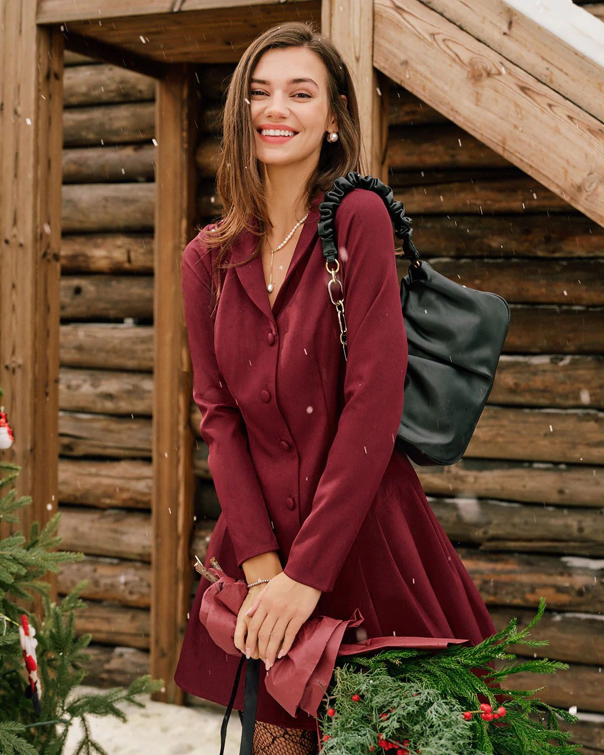 Wine Red Button A-Line Mini Dress - Image 3