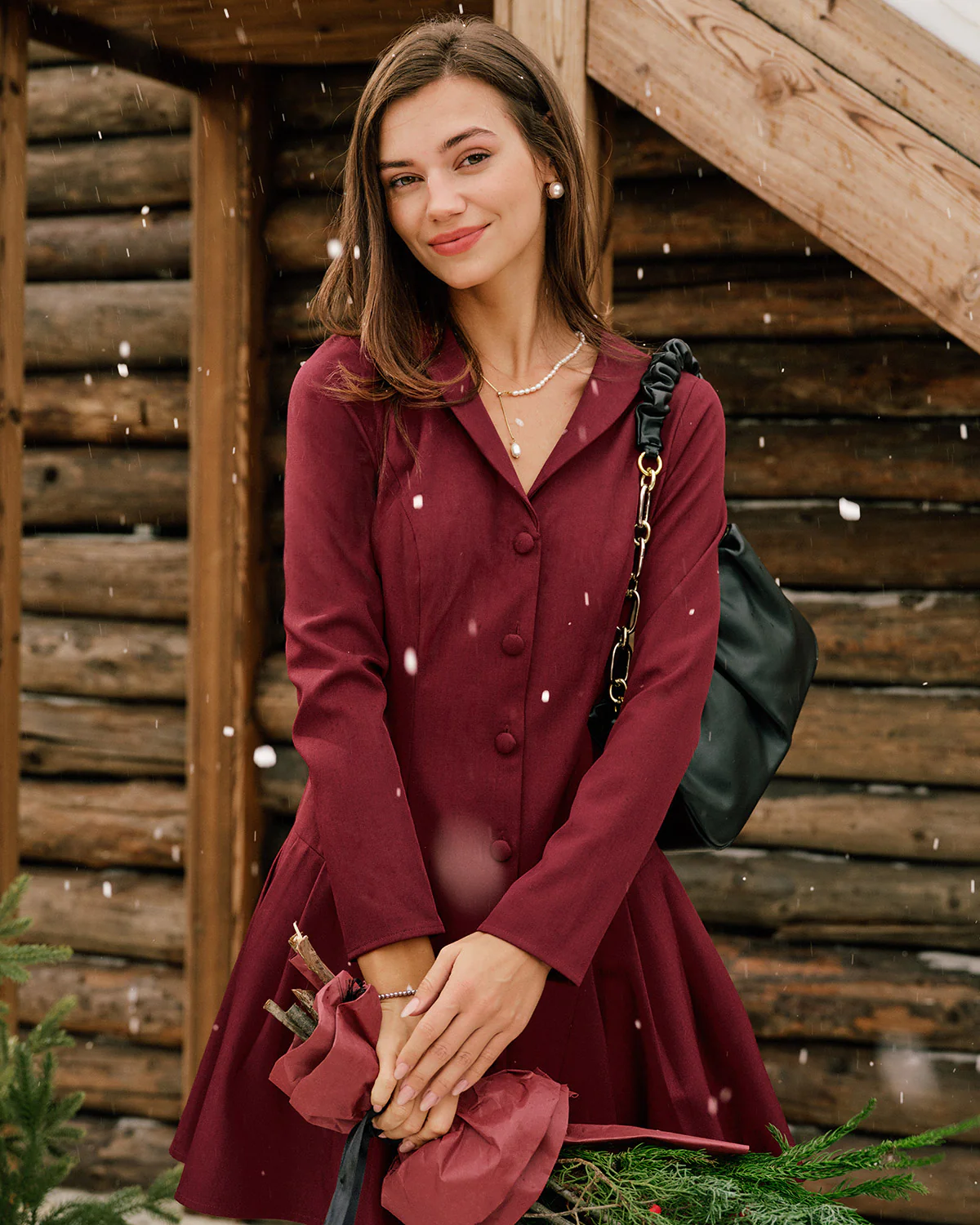 Wine Red Button A-Line Mini Dress - Image 4