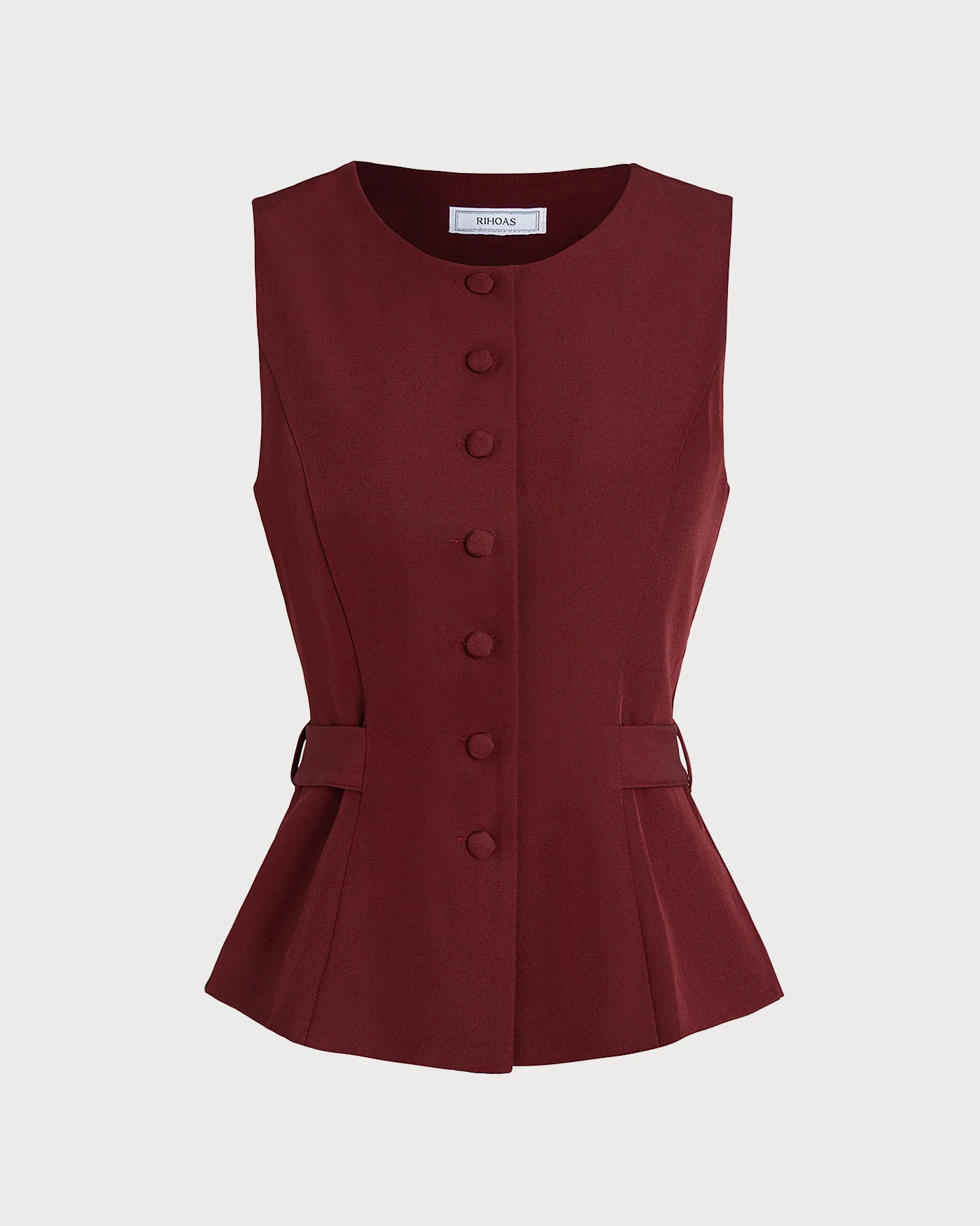 Wine Red Button Belted Vest - Image 6