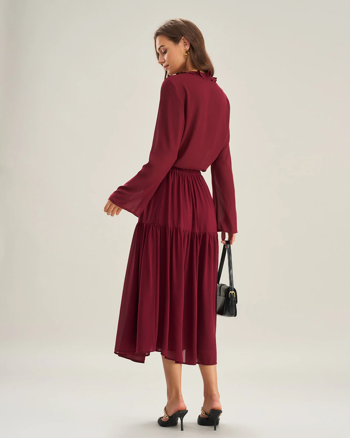 Wine Red Chiffon A-Line Midi Skirt - Image 5