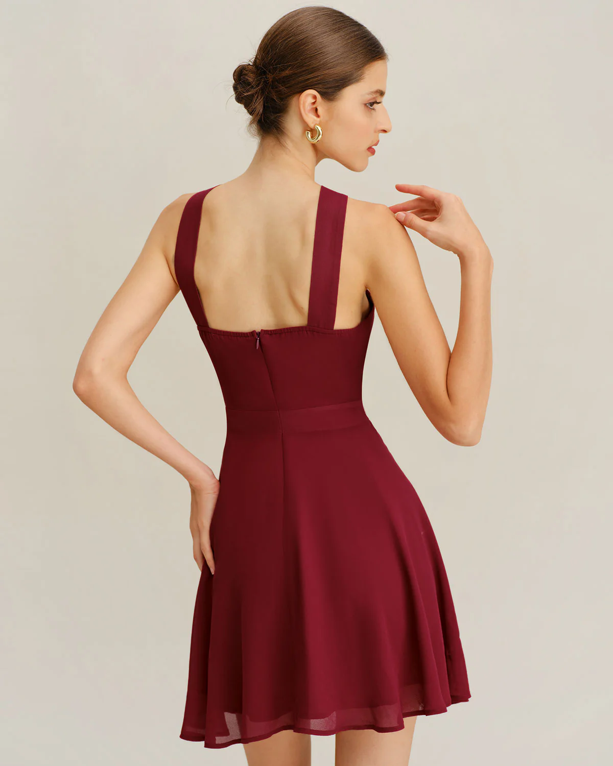 Wine Red Chiffon A-Line Sleeveless Mini Dress - Image 2