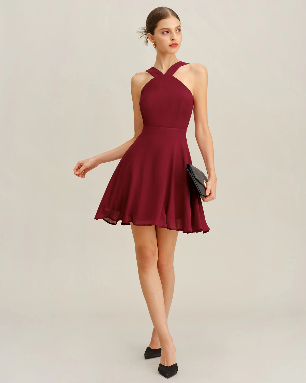 Wine Red Chiffon A-Line Sleeveless Mini Dress - Image 4