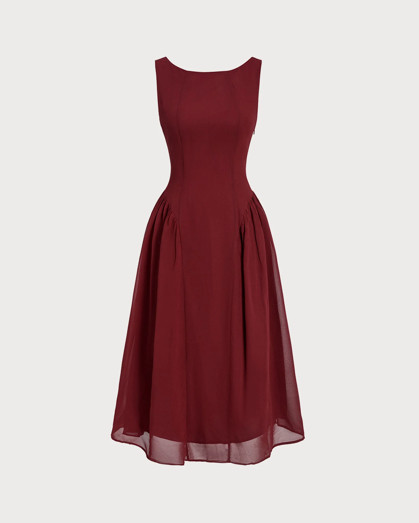Wine Red Chiffon Sleeveless Midi Dress - Image 6