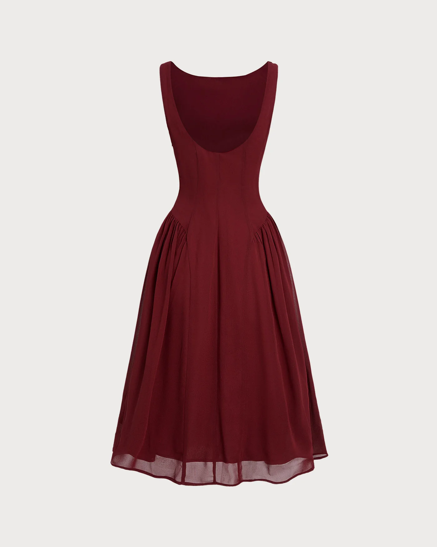 Wine Red Chiffon Sleeveless Midi Dress - Image 7