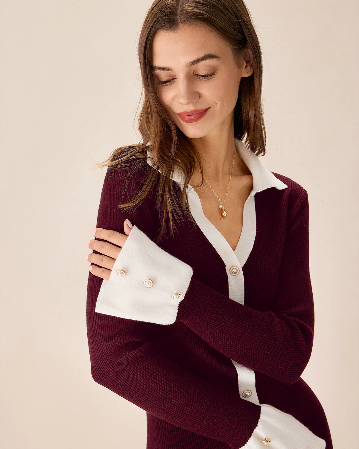 Wine Red Contrasting Sweater Dress - Image 2