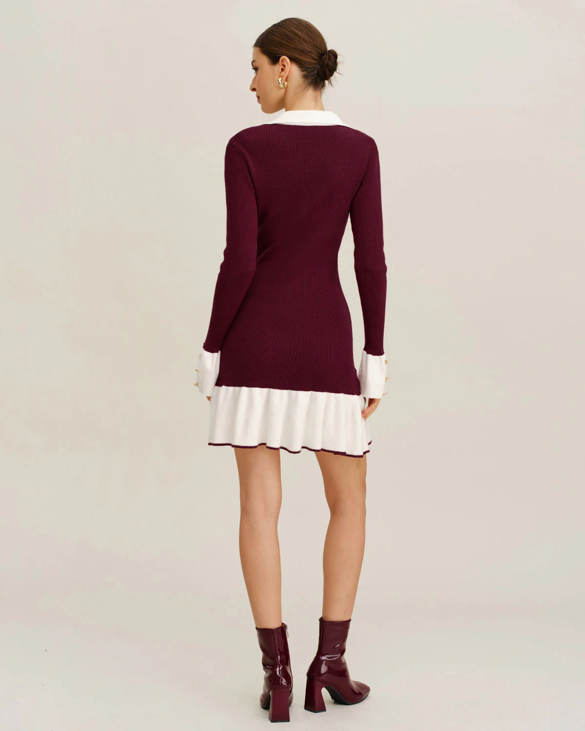 Wine Red Contrasting Sweater Dress - Image 7