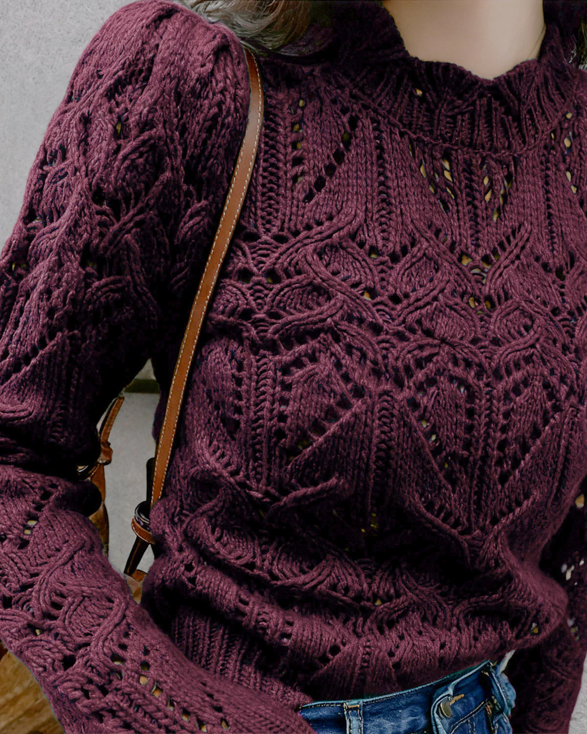 Wine Red Cut Out Sweater - Image 2