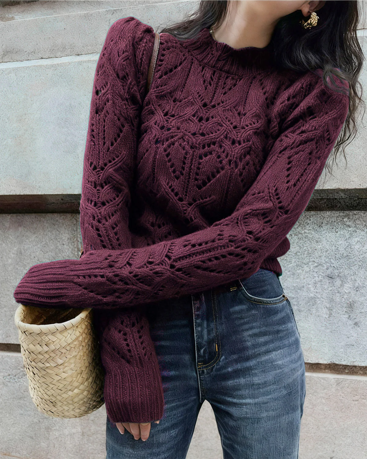 Wine Red Cut Out Sweater - Image 3
