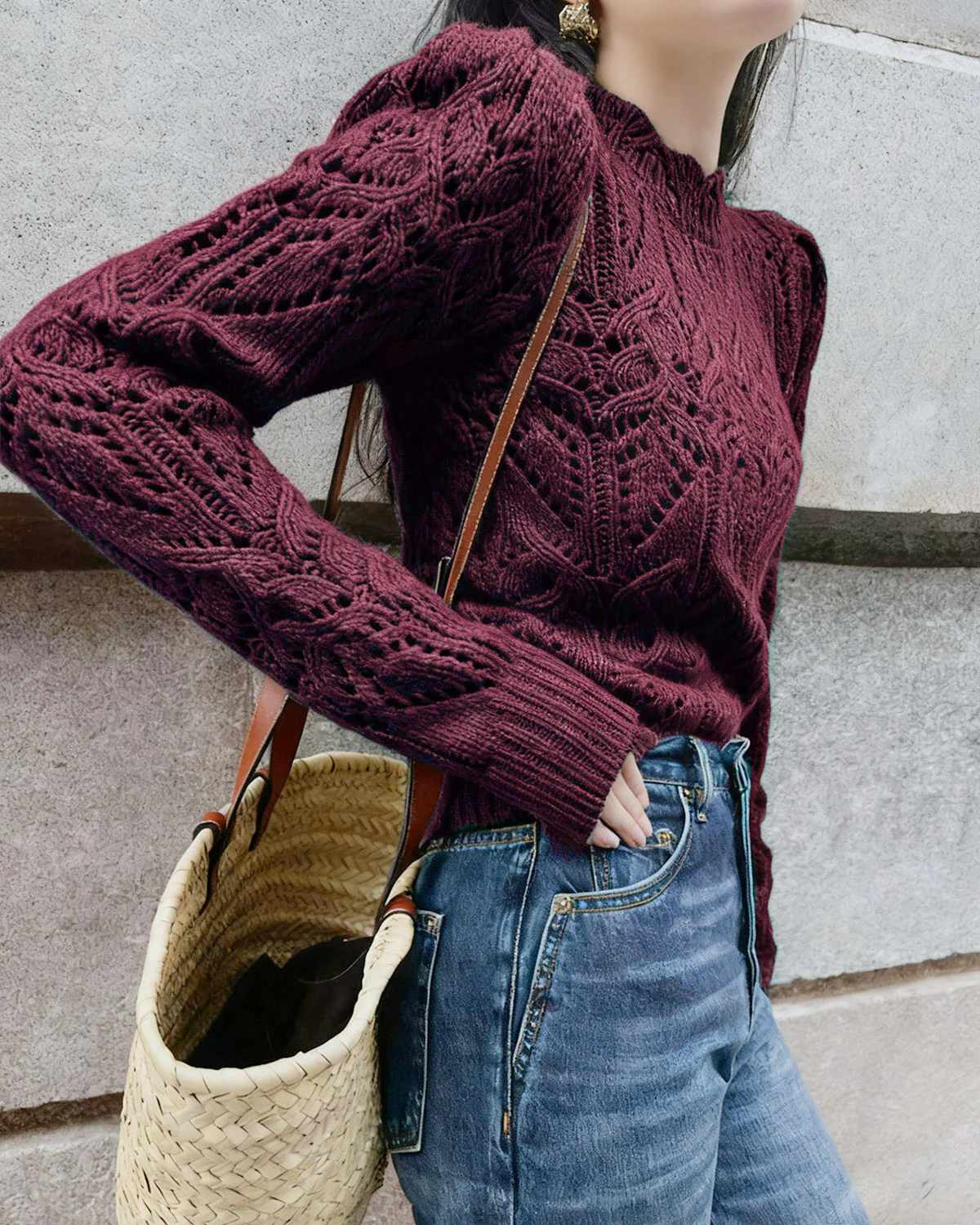 Wine Red Cut Out Sweater - Image 4