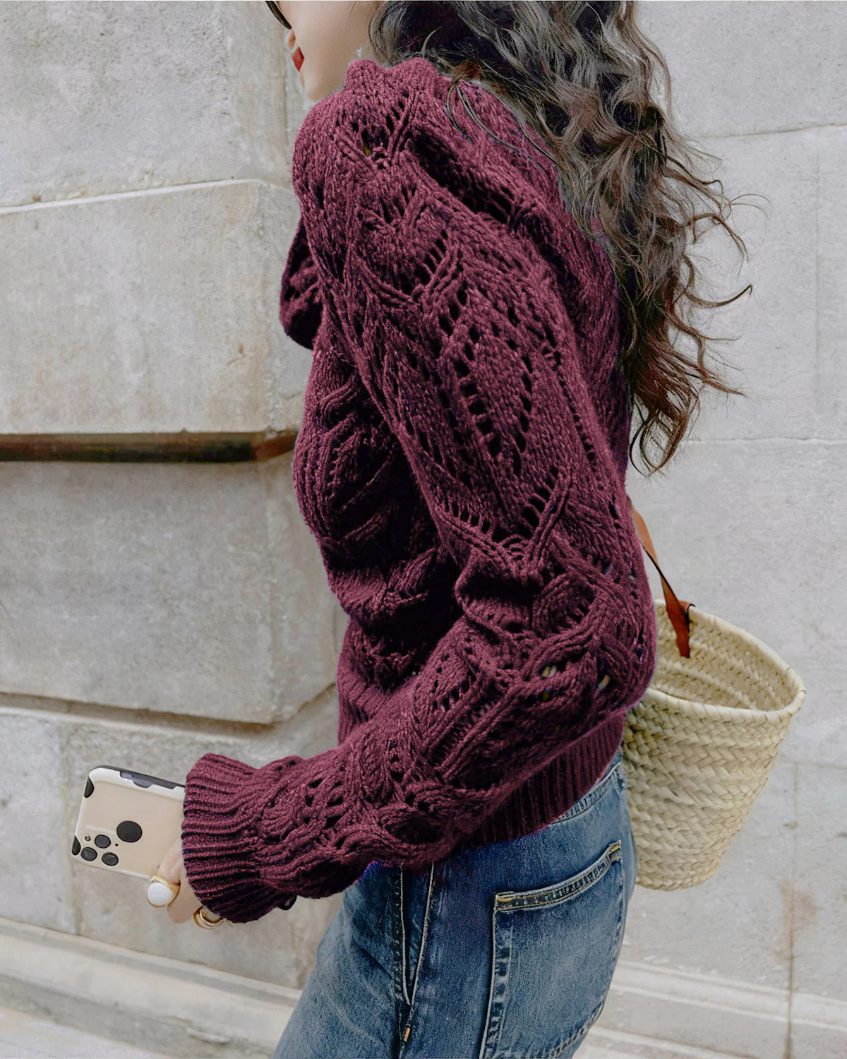 Wine Red Cut Out Sweater - Image 5