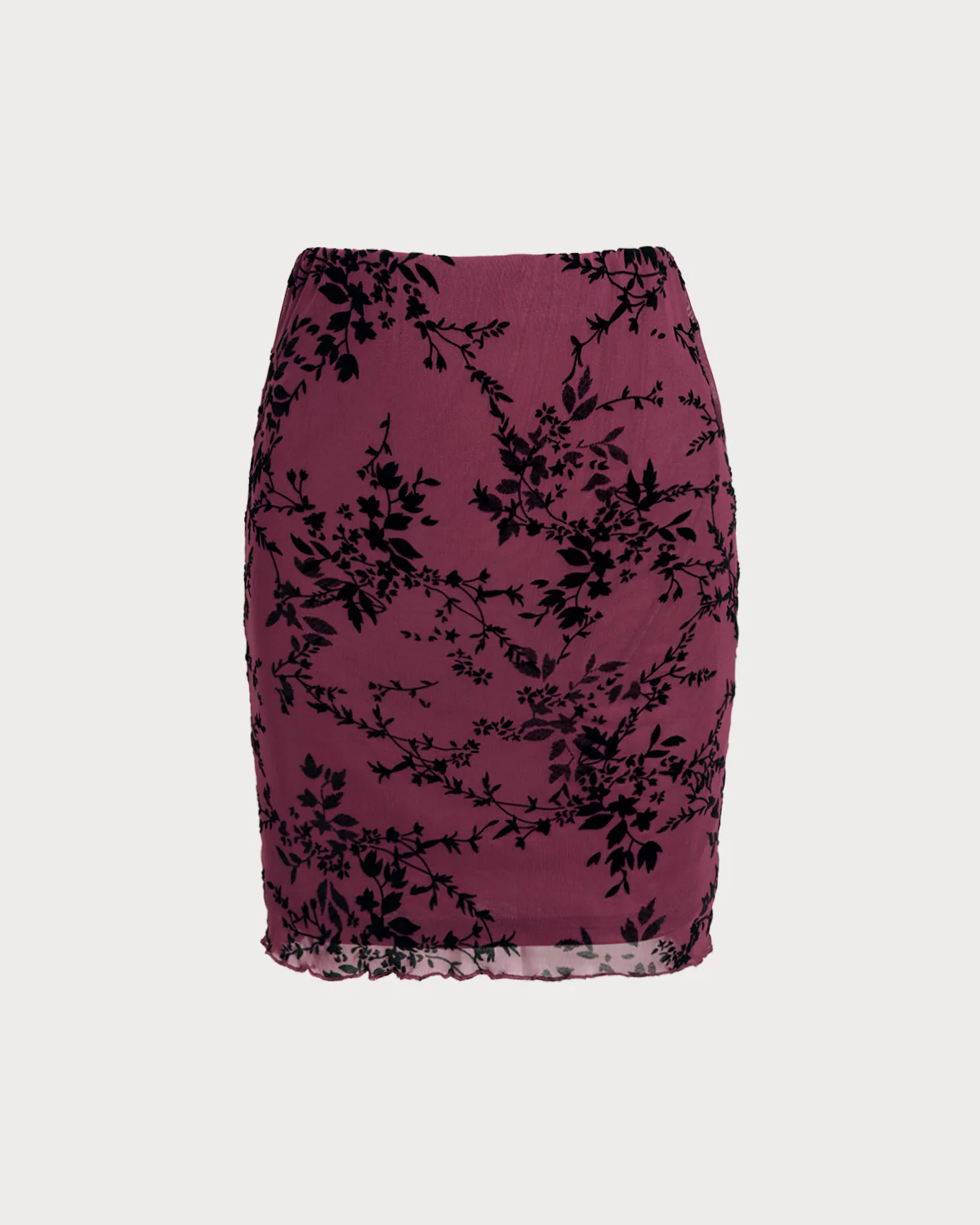 Wine Red Elastic Waist Floral Mini Skirt - Image 5