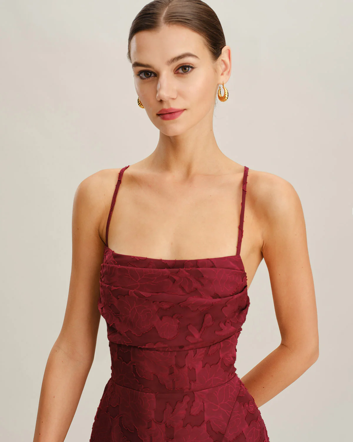 Wine Red Floral Backless Slip Mini Dress - Image 2