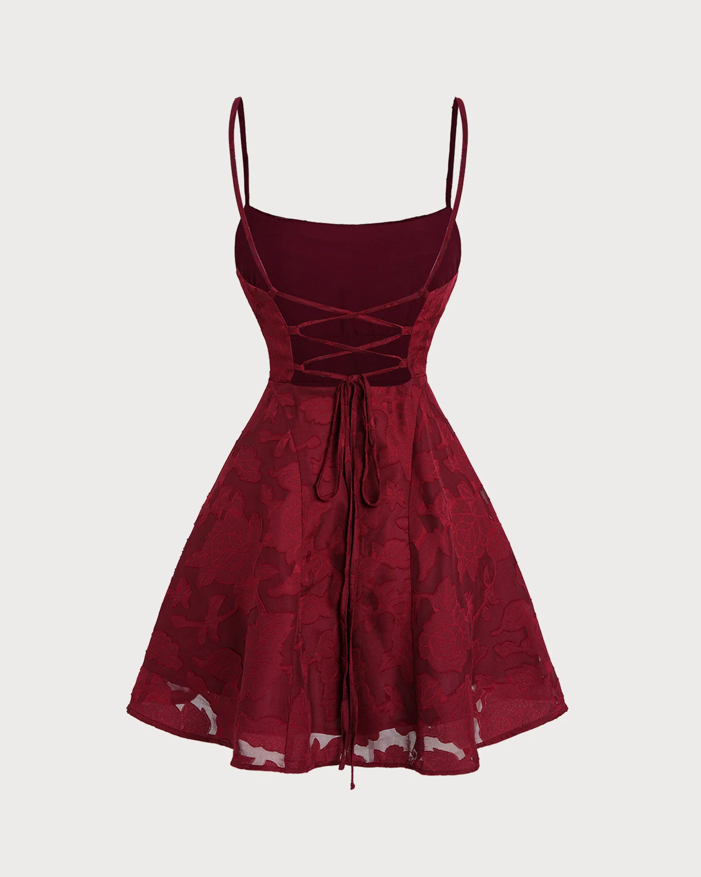 Wine Red Floral Backless Slip Mini Dress - Image 6