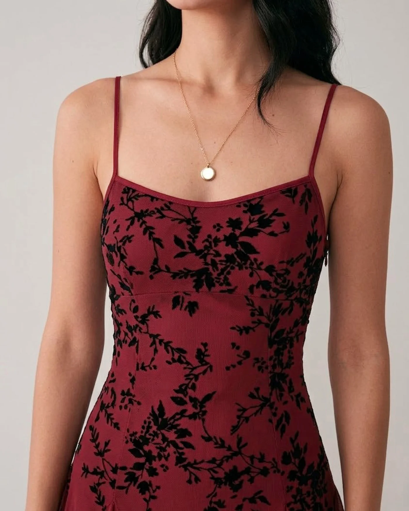 Wine Red Floral Mini Dress - Image 2