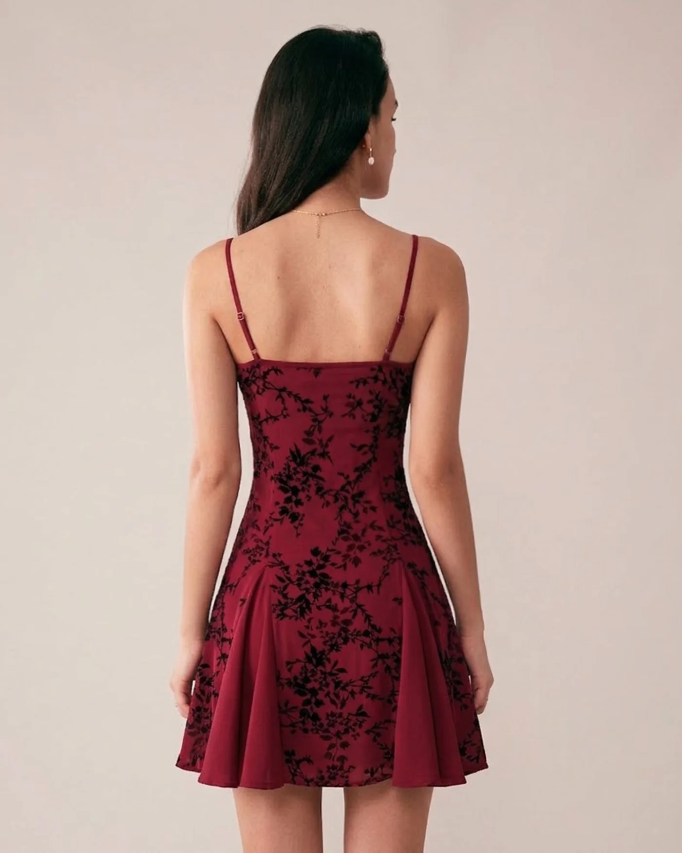 Wine Red Floral Mini Dress - Image 5