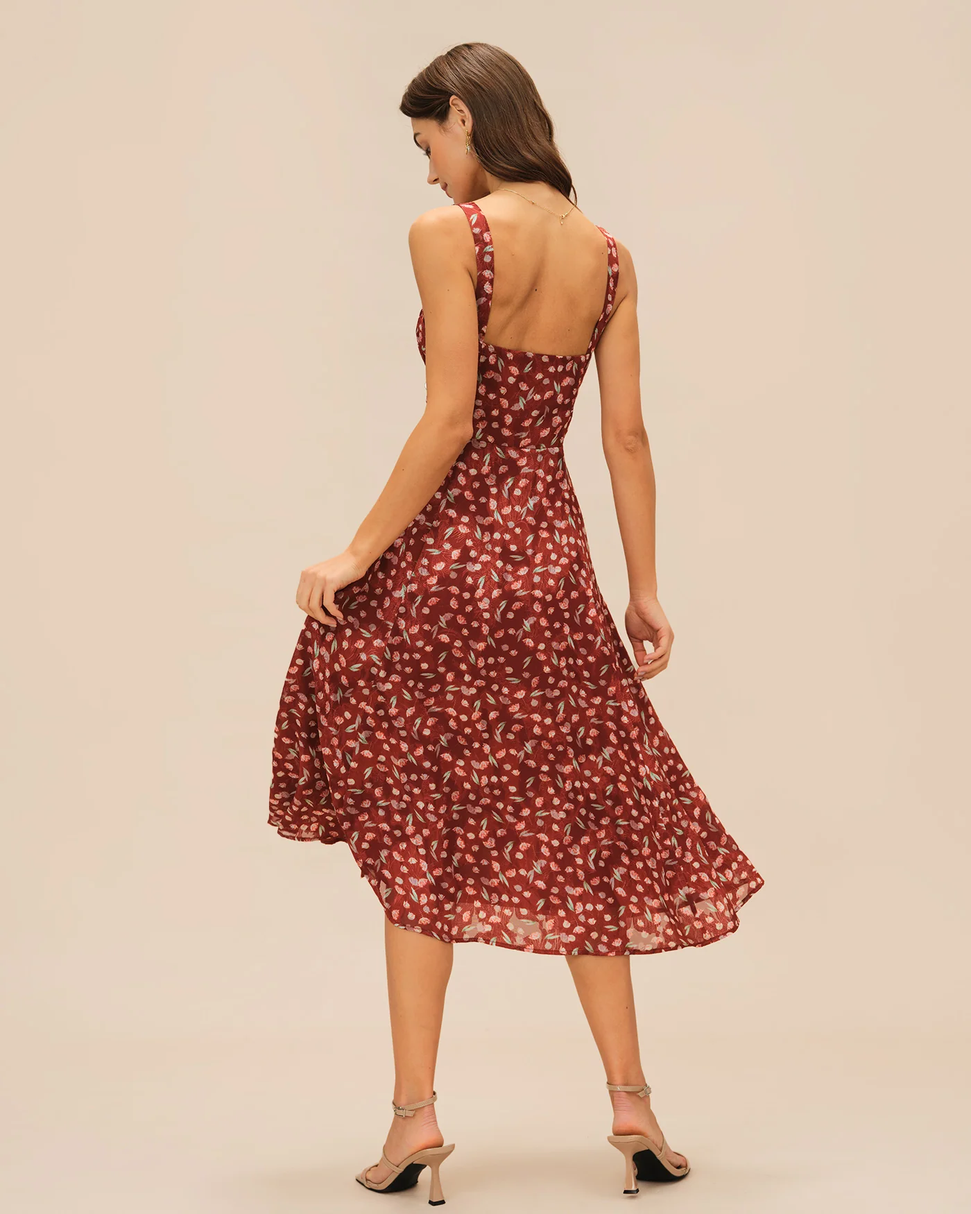 Wine Red Floral Slip Midi Dress - Image 7