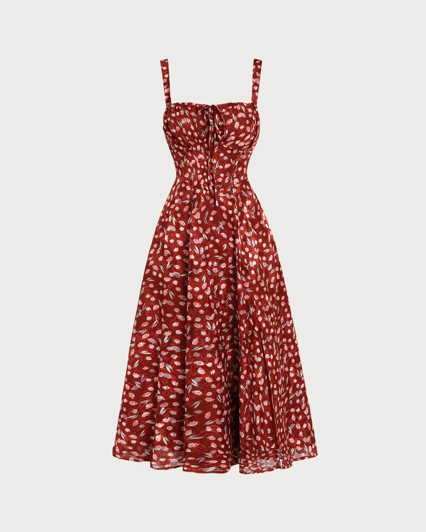 Wine Red Floral Slip Midi Dress - Image 8