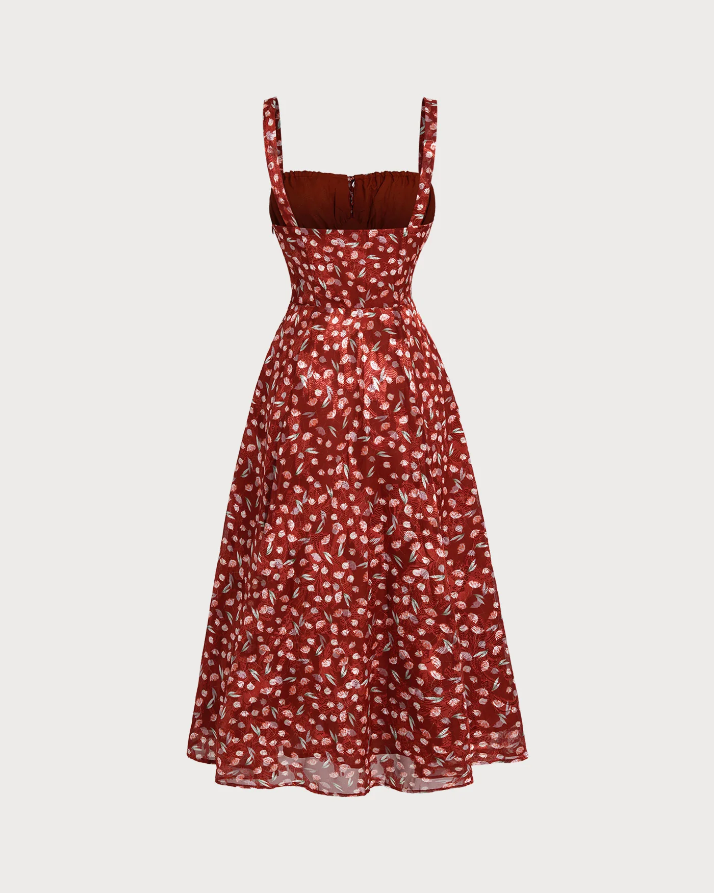 Wine Red Floral Slip Midi Dress - Image 9