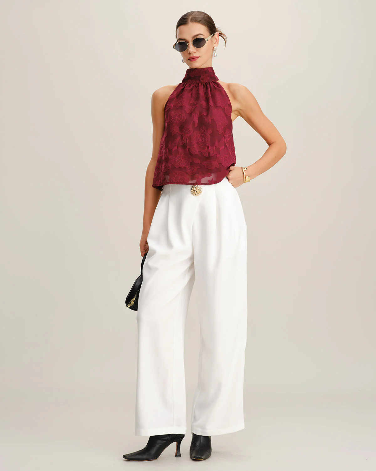 Wine Red Floral Tank Top - Image 4
