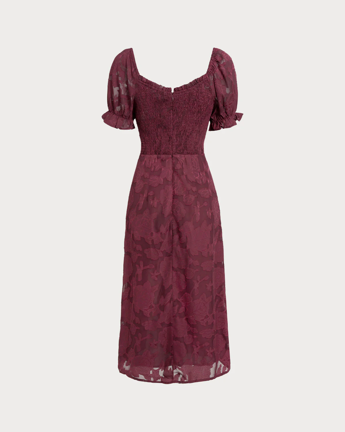 Wine Red Jacquard Slit Midi Dress - Image 12