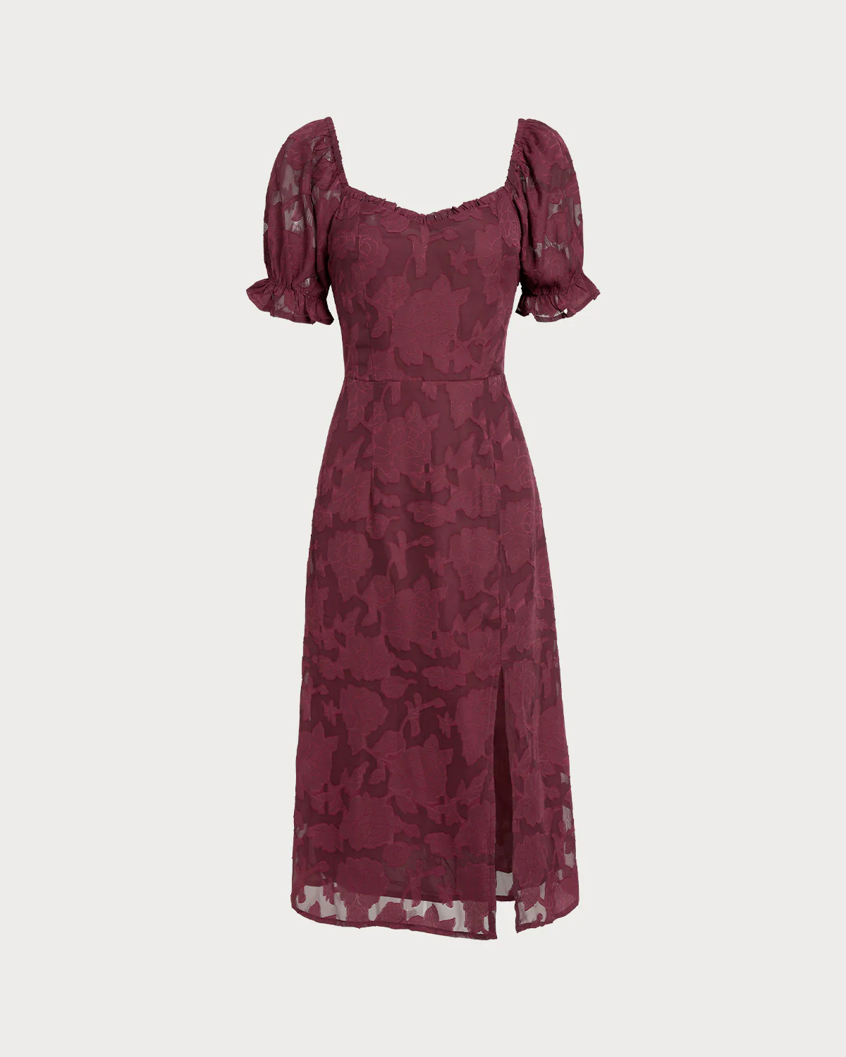 Wine Red Jacquard Slit Midi Dress - Image 9