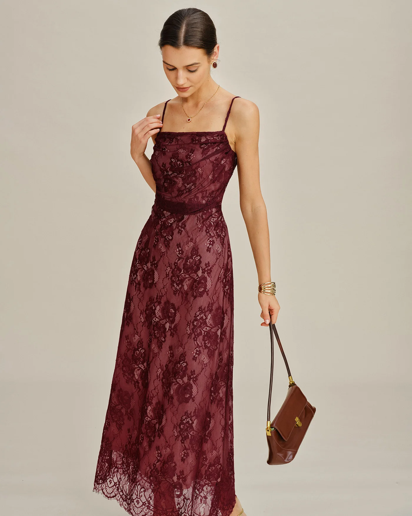 Wine Red Lace Slip Maxi Dress - Image 4