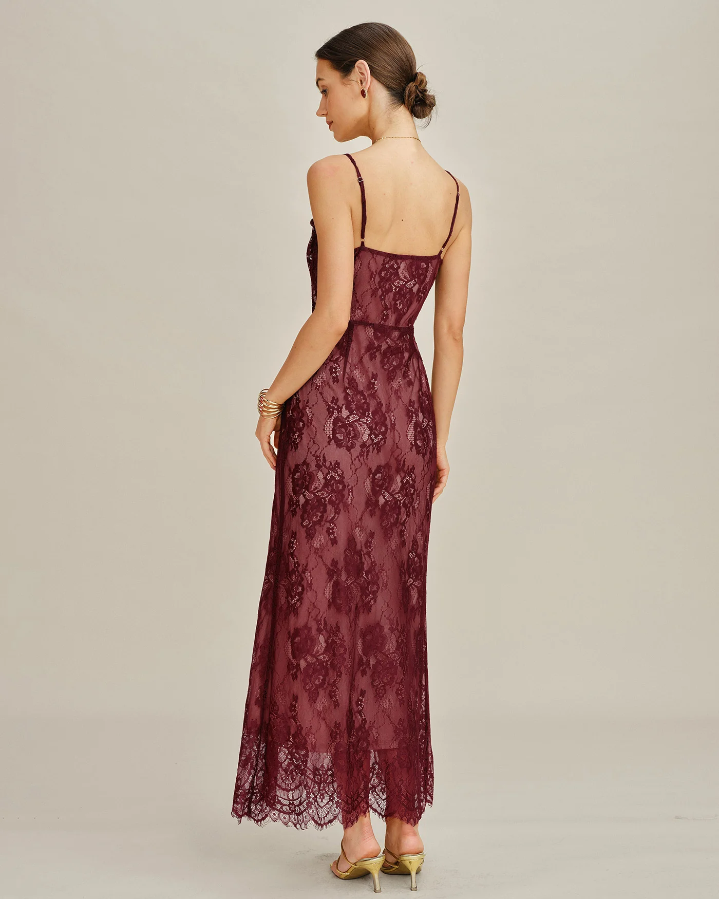 Wine Red Lace Slip Maxi Dress - Image 5