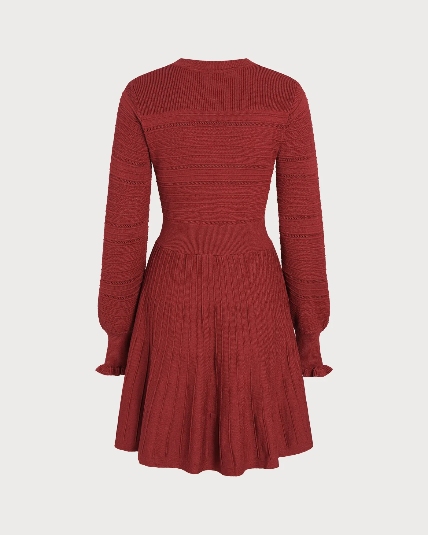 Wine Red Lantern Sleeve A-Line Sweater Dress - Image 2